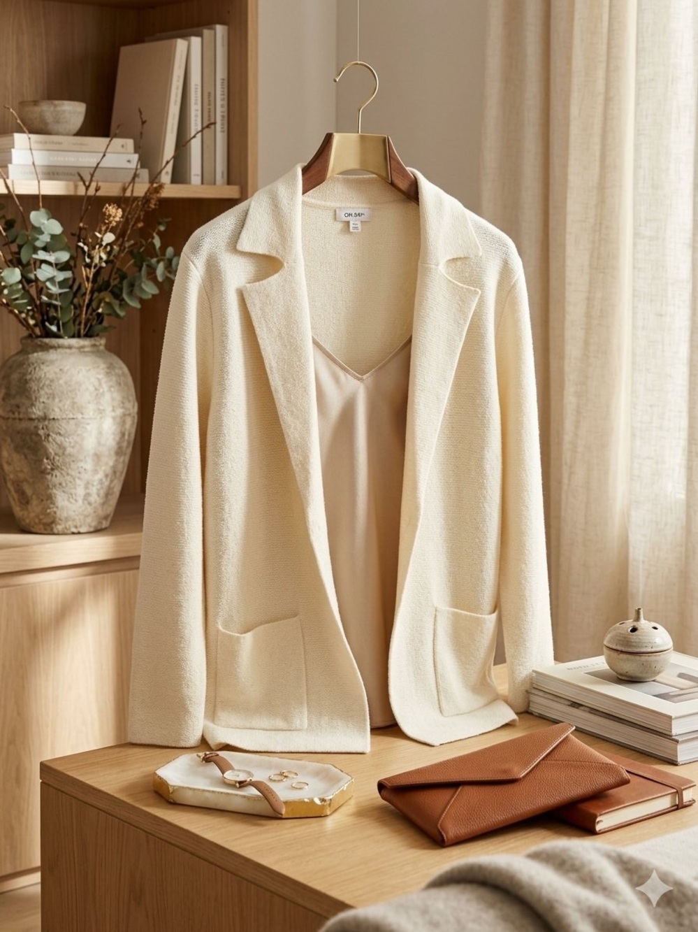 Women’s Ivory Knit Blazer with Patch Pockets